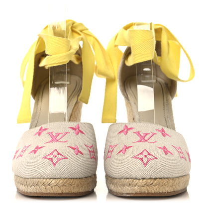 Louis Vuitton Canvas Monogram Starboard Wedge Espadrilles 41 Rose Pop 3 of 9
