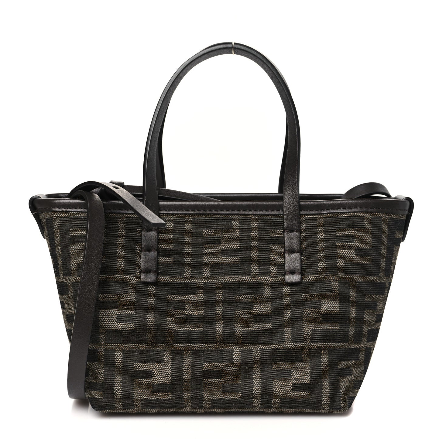 Fabric Jacquard Vitello Grace FF 1974 Mini Roll Tote Tobacco Moro Ebano