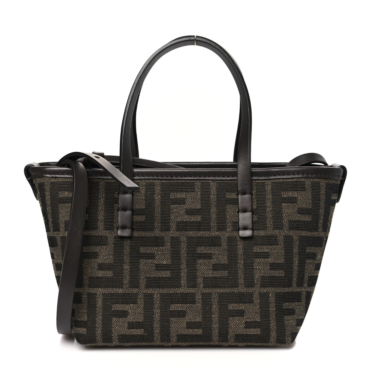 Fendi Fabric Jacquard Vitello Grace FF 1974 Mini Roll Tote Tobacco Moro Ebano 1 of 11