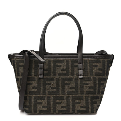 Fendi Fabric Jacquard Vitello Grace FF 1974 Mini Roll Tote Tobacco Moro Ebano 1 of 11