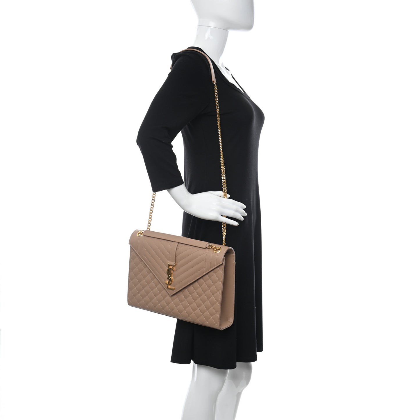 Grain De Poudre Mixed Matelasse Large Triquilt Monogram Satchel Dark Beige