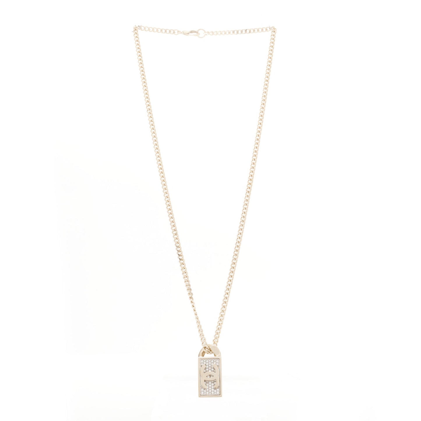 Crystal Dog Tag Charm Necklace Gold