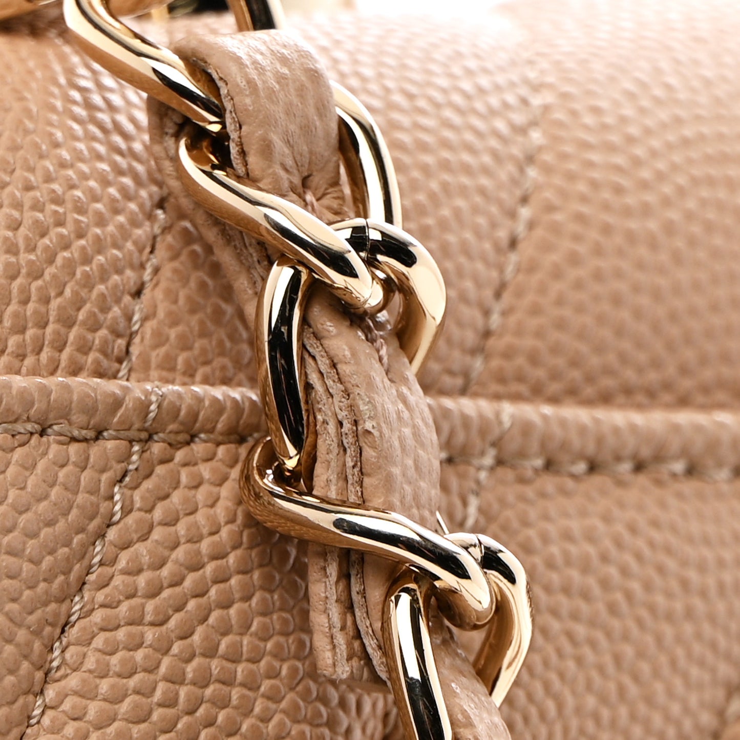 Caviar Chevron Quilted Medium Coco Handle Flap Beige