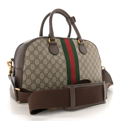 Gucci GG Supreme Monogram Textured Dollar Calfskin Web Medium Savoy Bowling Bag Beige Ebony New Acero 3 of 15