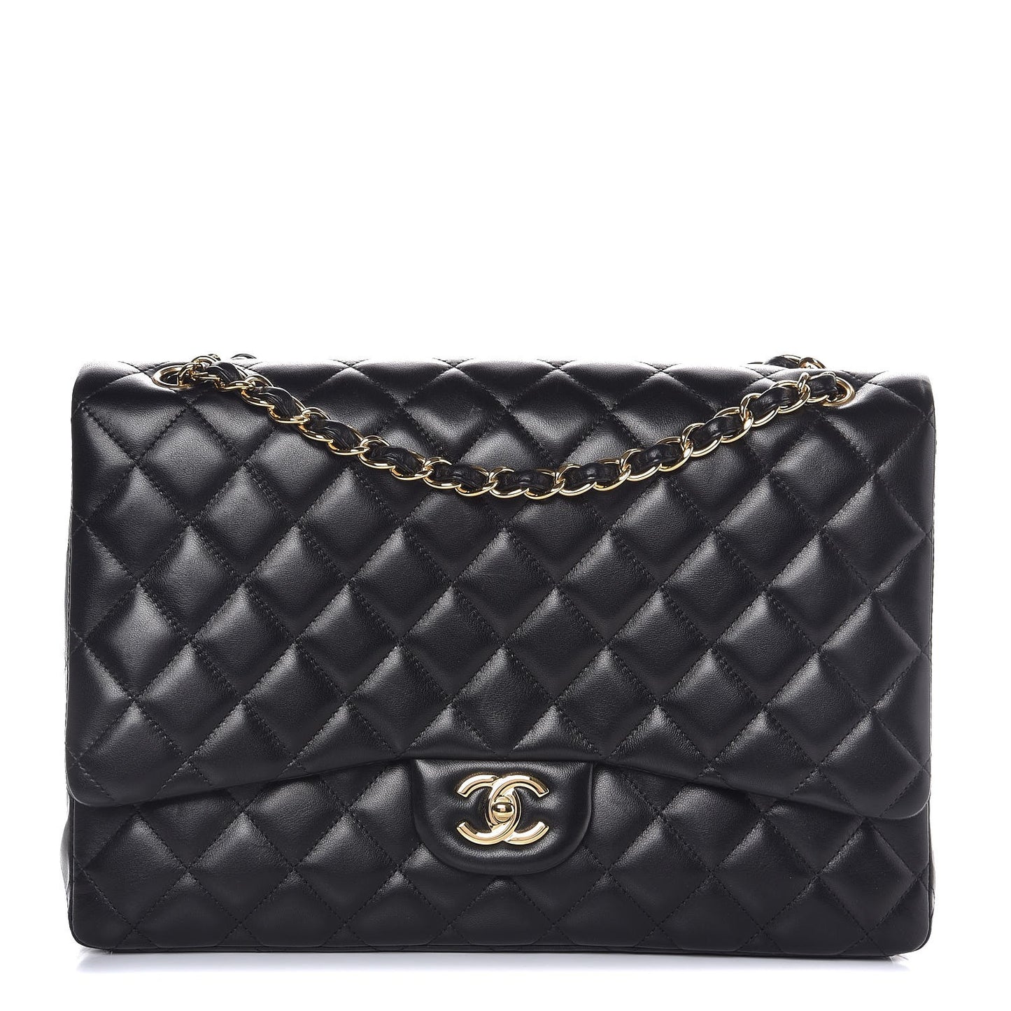 Lambskin Quilted Maxi Single Flap Black
