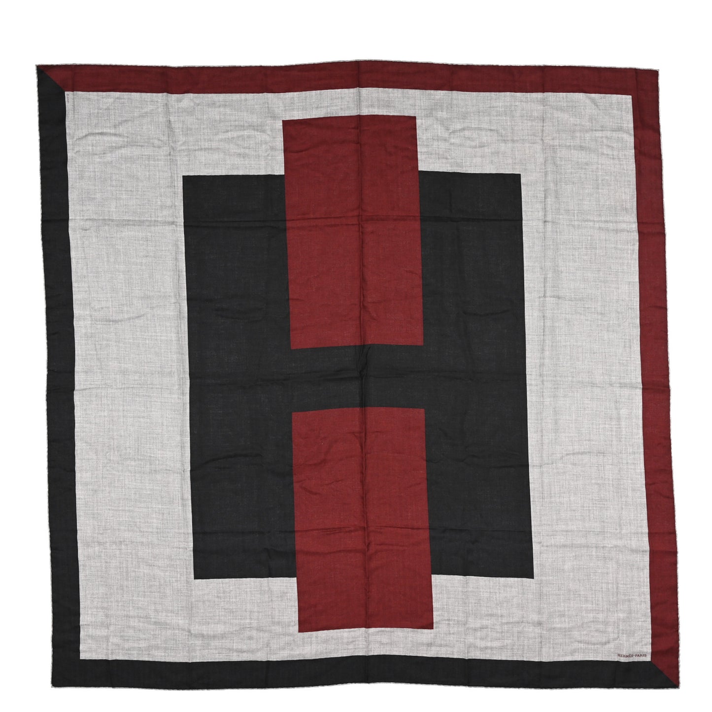 Cashmere Silk Encadre H Passant Giant Scarf 140 Bordeaux Black Gris Chine