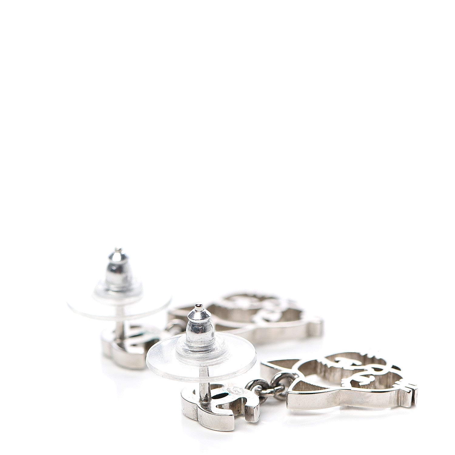 Chanel Crystal Emoji Choupette Cat CC Earrings Silver 3 of 5