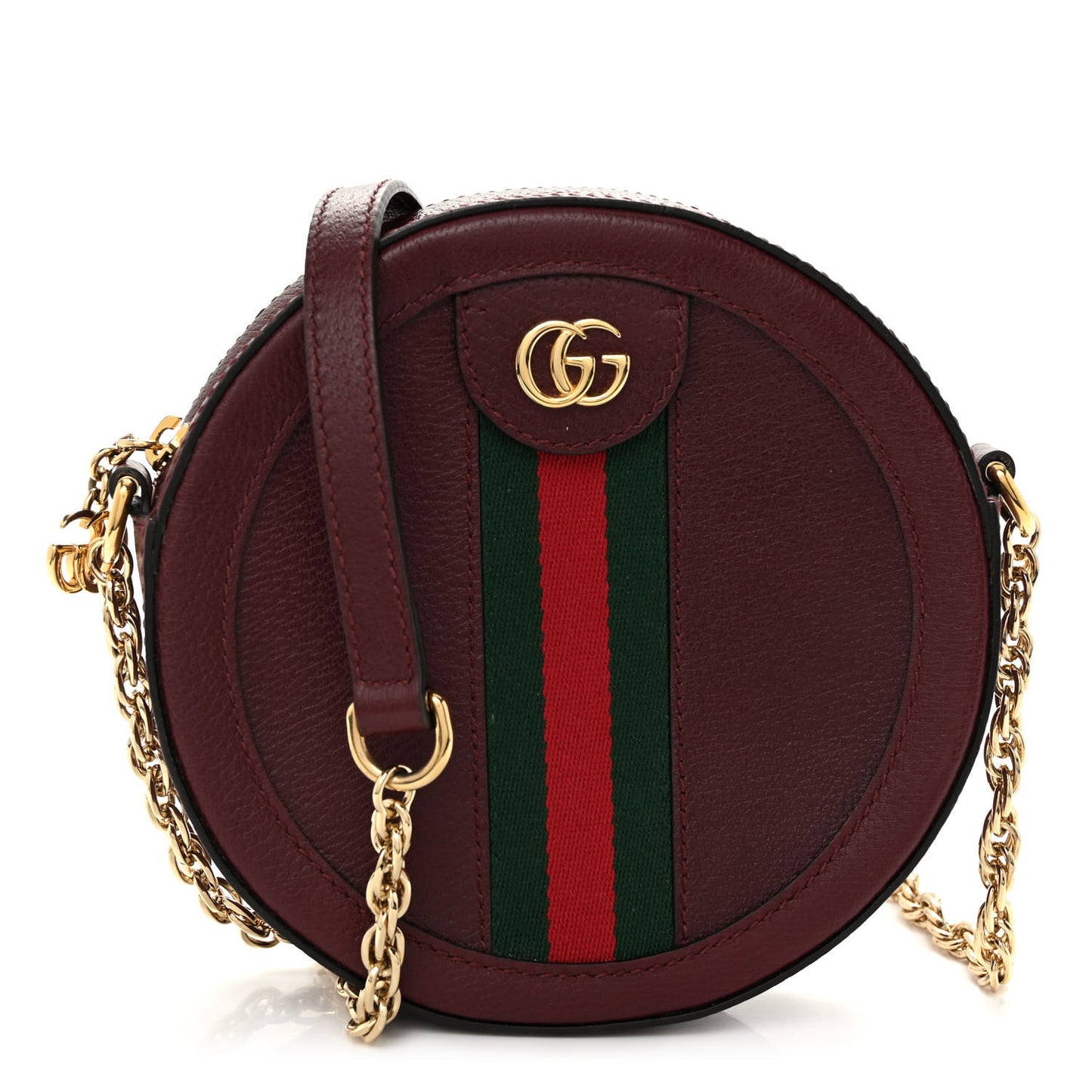 Soft Textured Calfskin Web Mini Ophidia Round Shoulder Bag Vintage Bordeaux