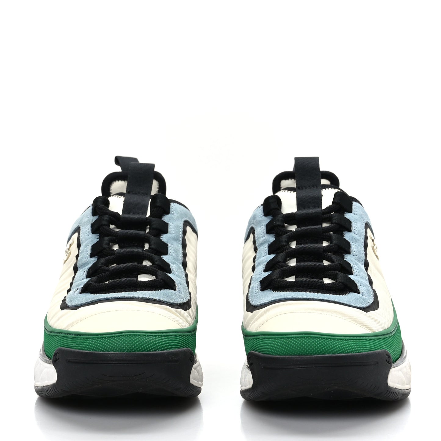 Suede Calfskin Mixed Fibers CC Sneakers 38 Ivory Green Light Blue