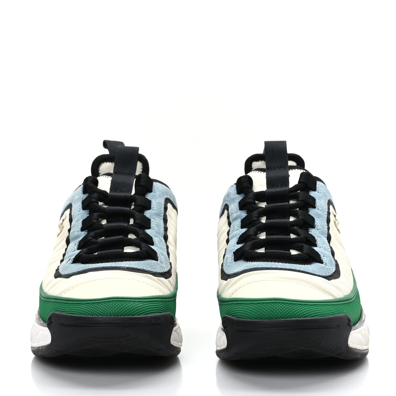 Chanel Suede Calfskin Mixed Fibers CC Sneakers 38 Ivory Green Light Blue 2 of 8