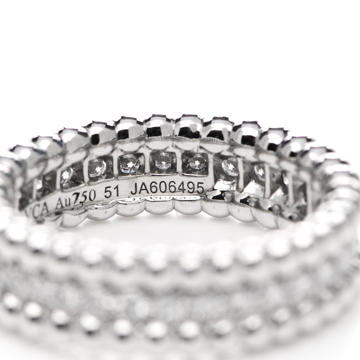 Van Cleef & Arpels 18K White Gold Diamond Perlee 1 Row Ring 51 5.75 5 of 6