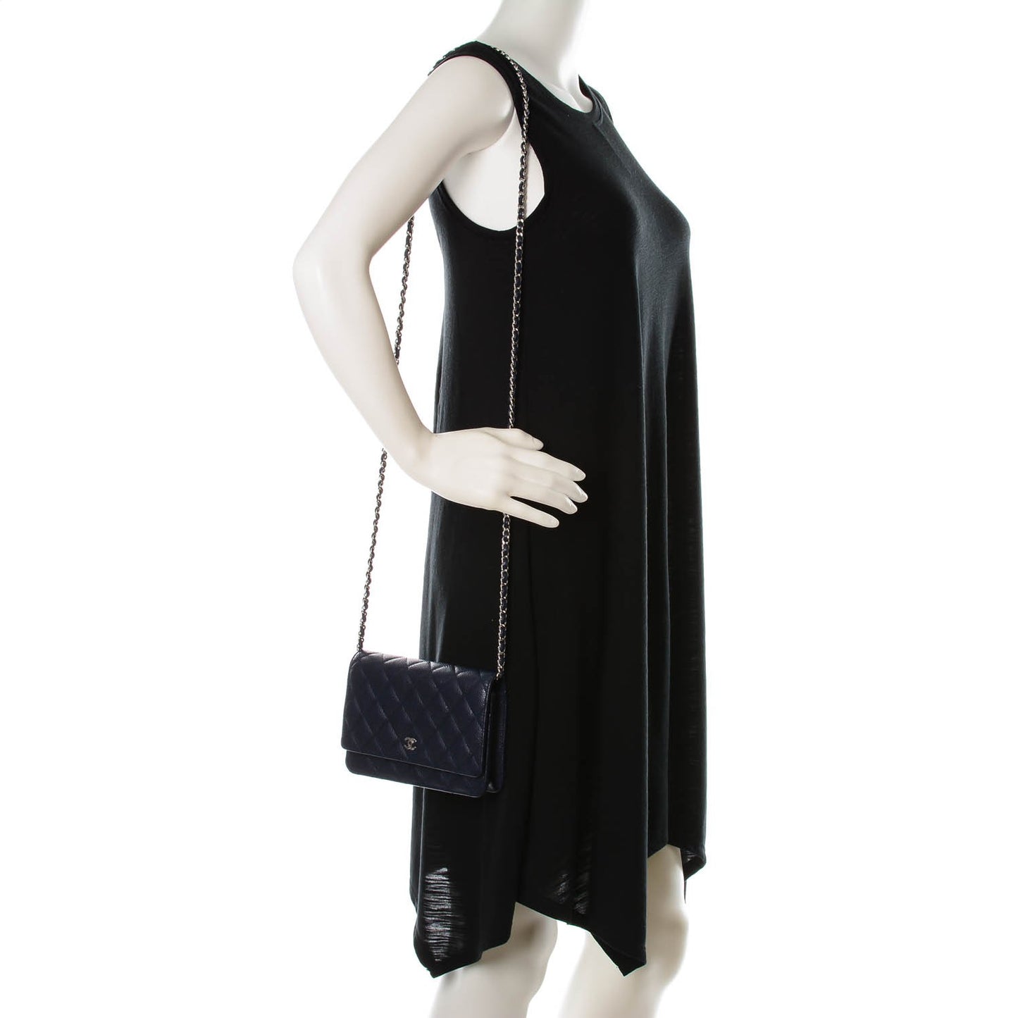 Caviar Quilted Wallet On Chain WOC Navy