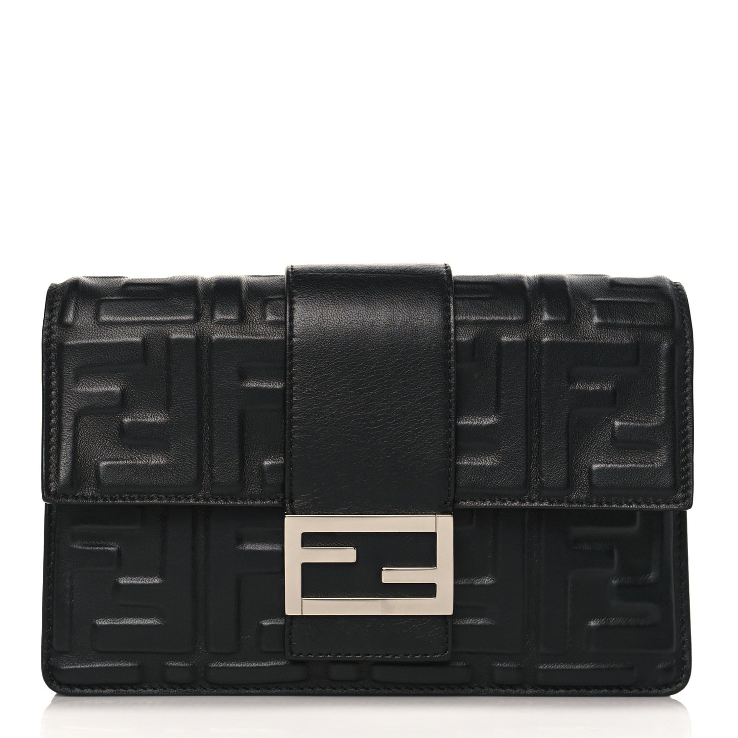 Nappa FF 1974 Embossed Baguette Clutch Black