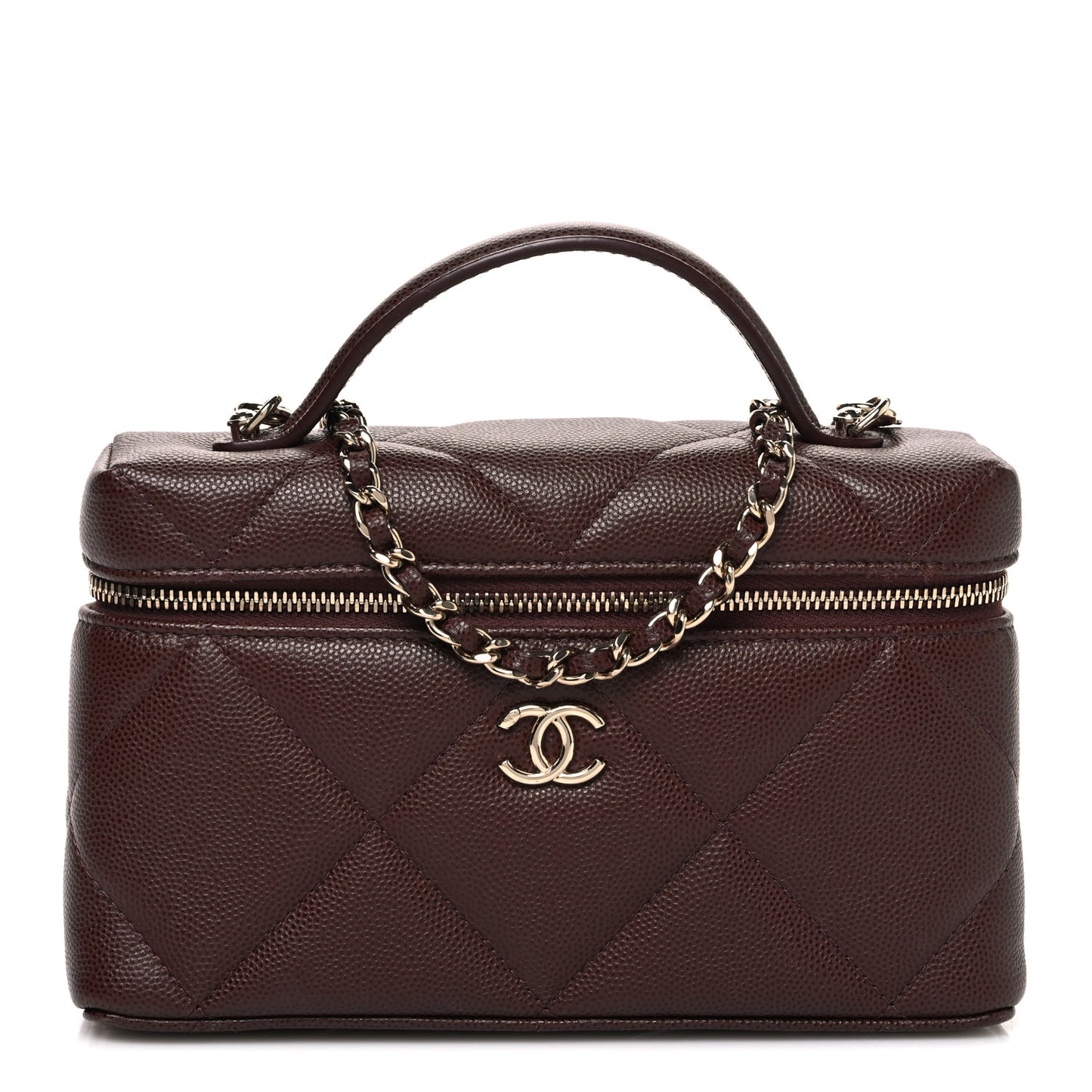 Caviar Quilted Top Handle Slim Vanity With Chain Dark Brown