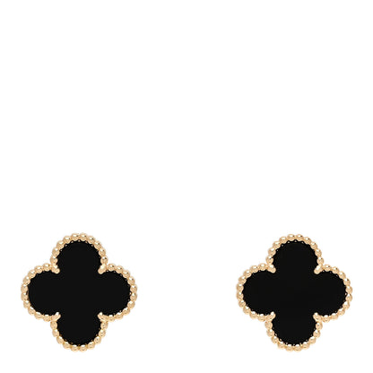 Van Cleef & Arpels 18K Yellow Gold Black Onyx Vintage Alhambra Earrings 1 of 5