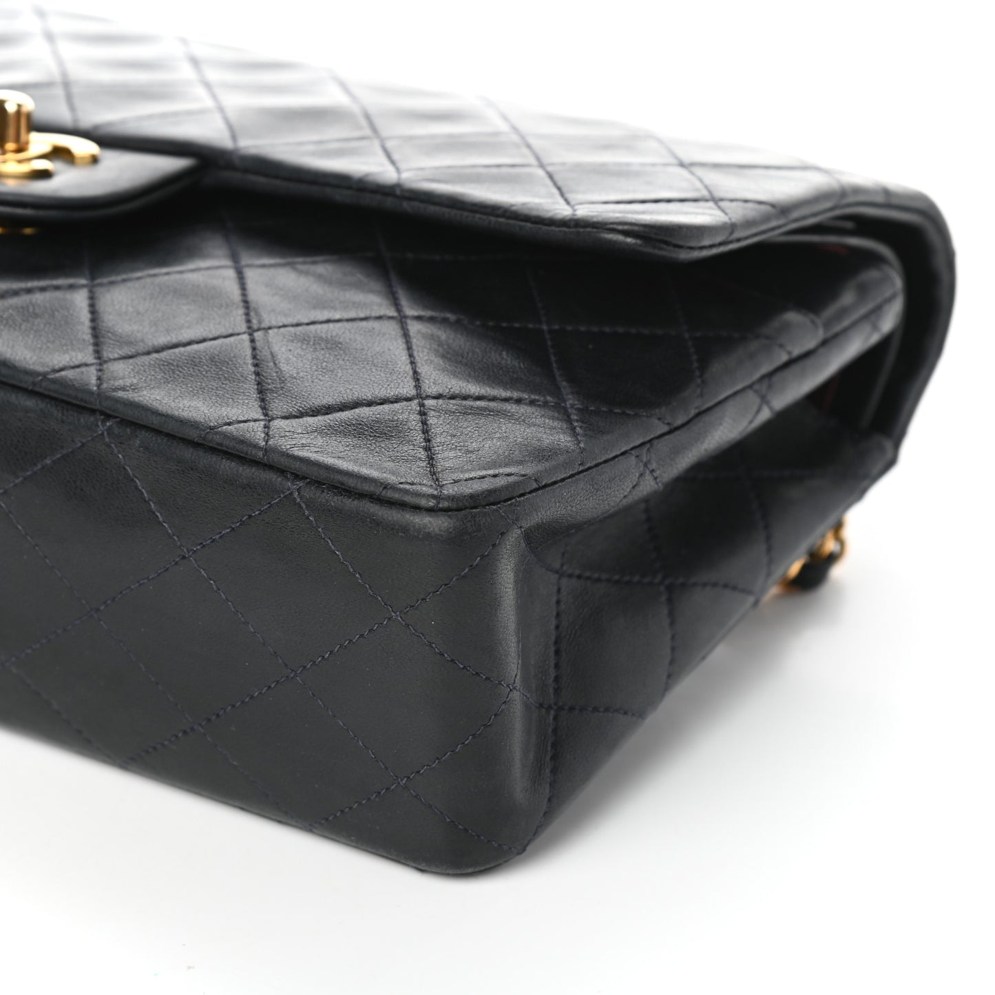 Lambskin Quilted Medium Double Flap Navy