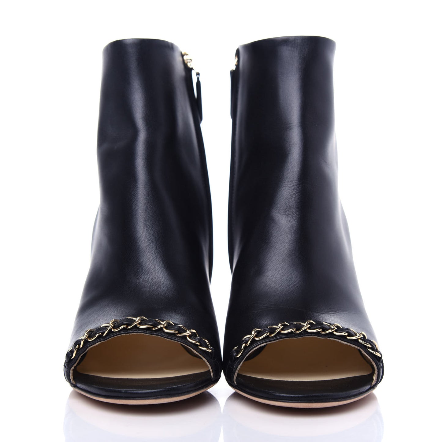 Lambskin CC Chain Short Boots 38 Black