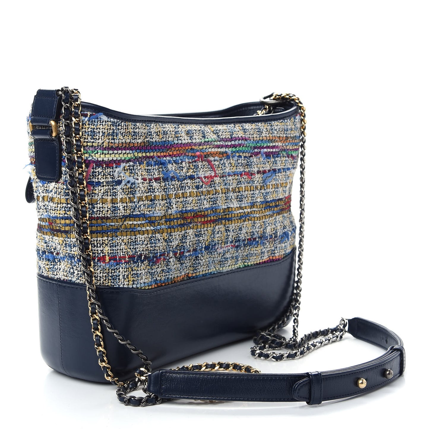 Tweed Calfskin Quilted Medium Gabrielle Hobo Navy