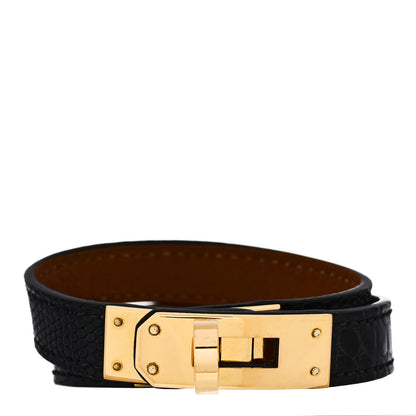 Hermes Shiny Alligator Lizard Kelly Double Tour Bracelet T2 Black 1 of 6