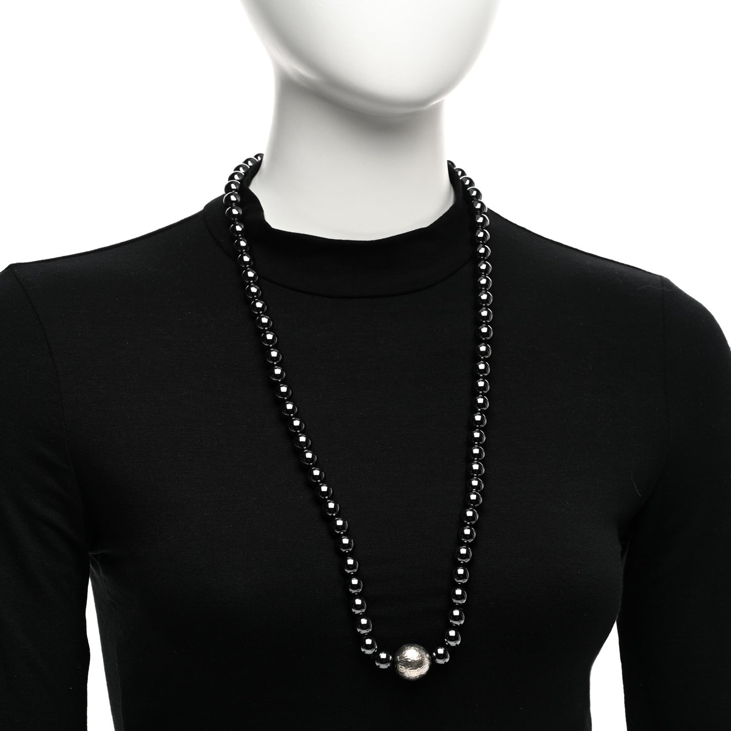 Sterling Silver Hematite Hammered Bead Station Necklace
