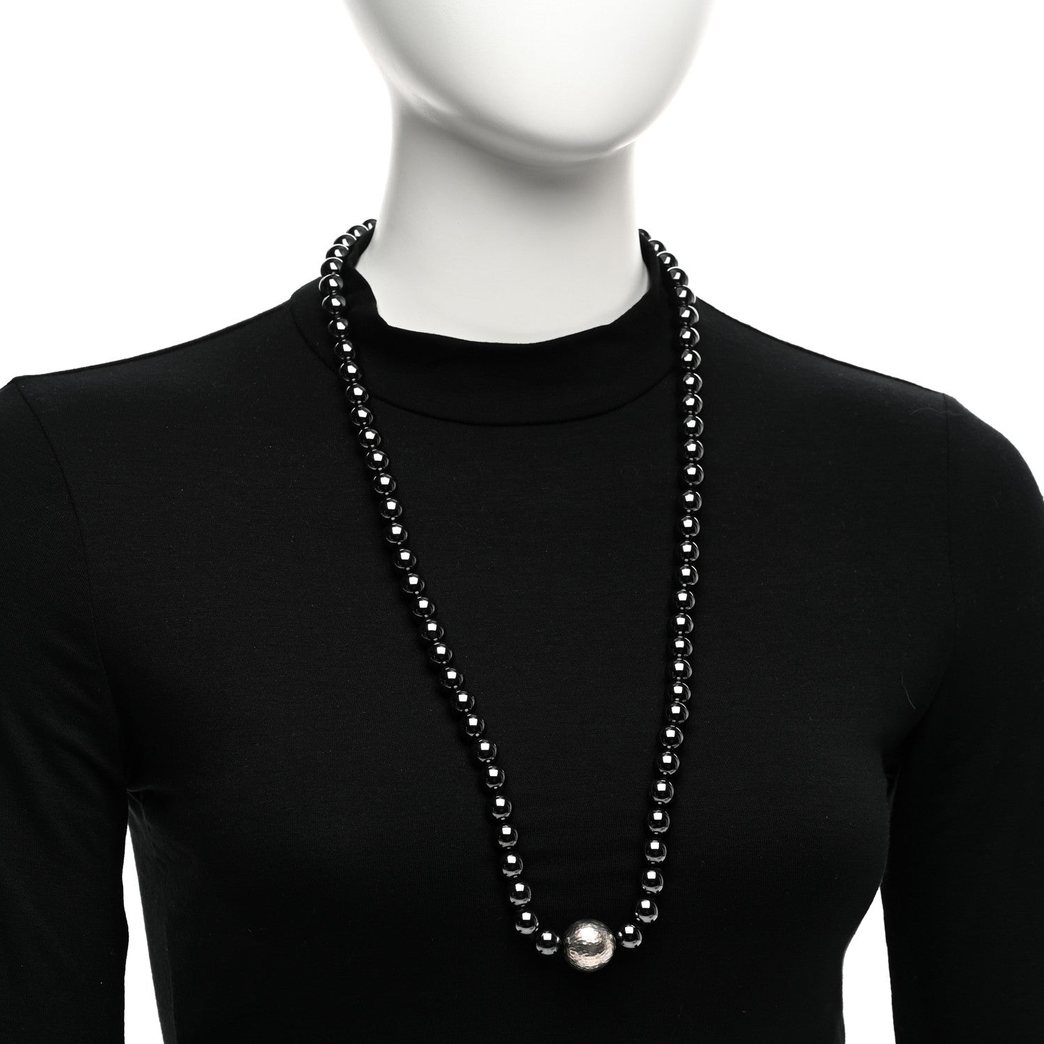 Tiffany Sterling Silver Hematite Hammered Bead Station Necklace 2 of 5