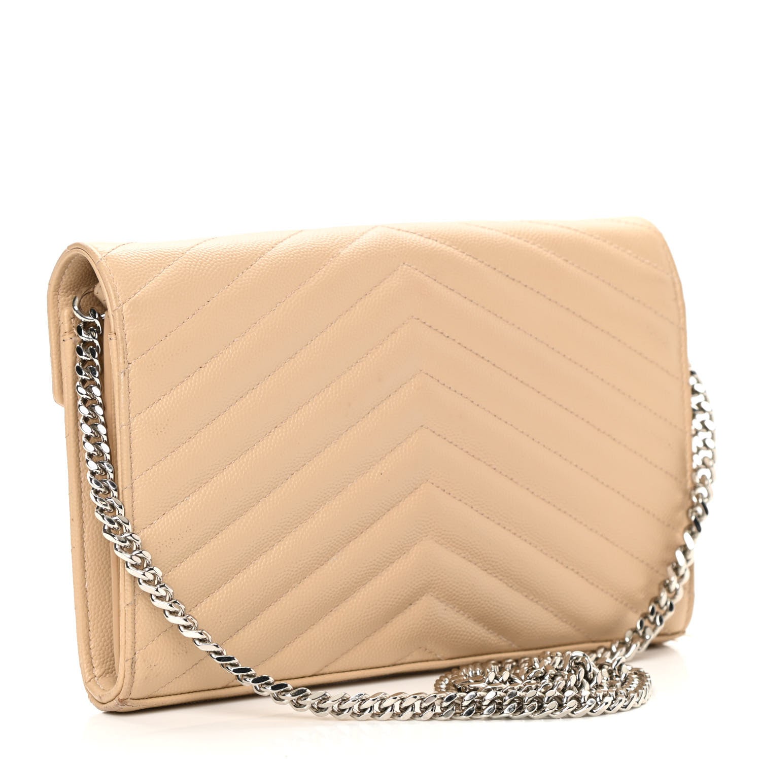 Saint Laurent Grain De Poudre Matelasse Chevron Monogram Chain Wallet Nude Powder 3 of 16
