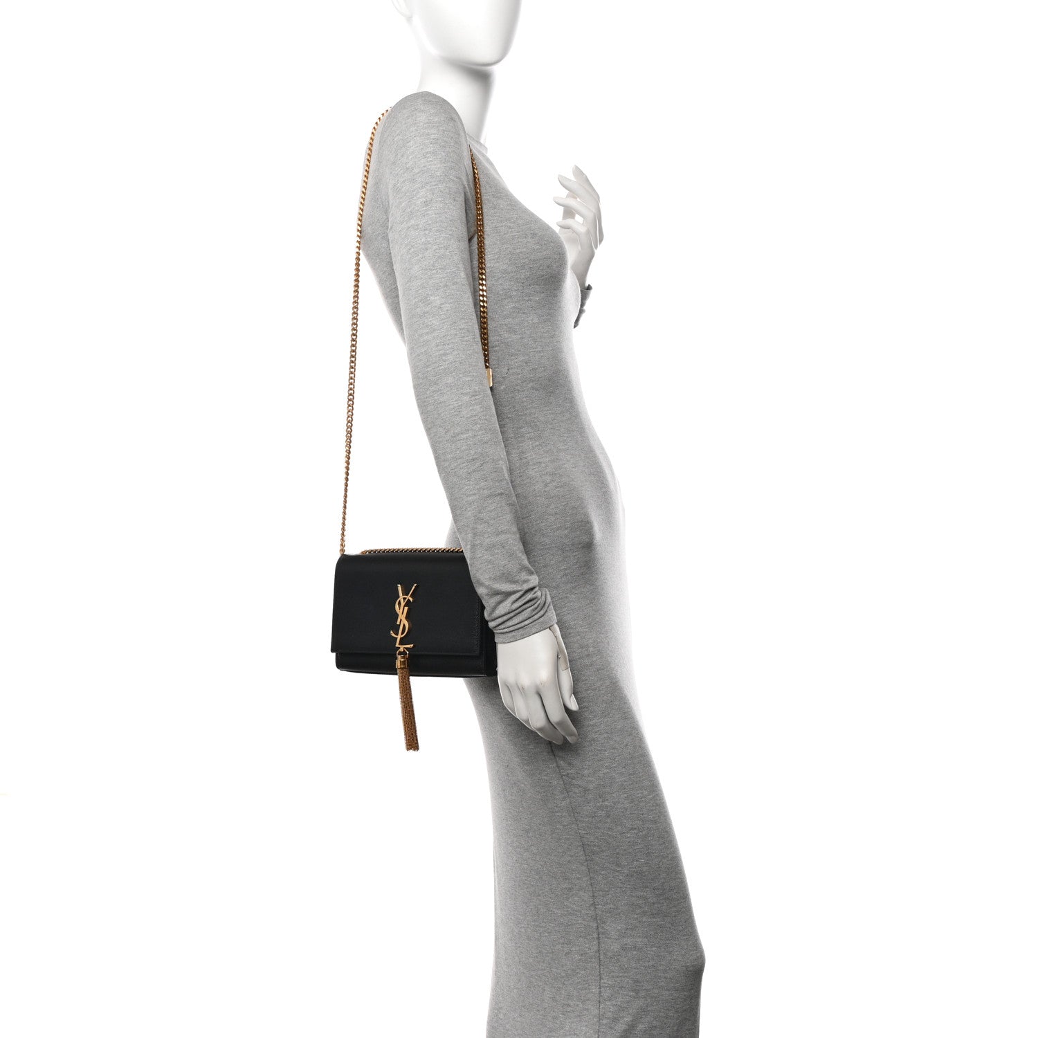 Saint Laurent Grain De Poudre Small Classic Monogram Kate Tassel Satchel Black 2 of 11