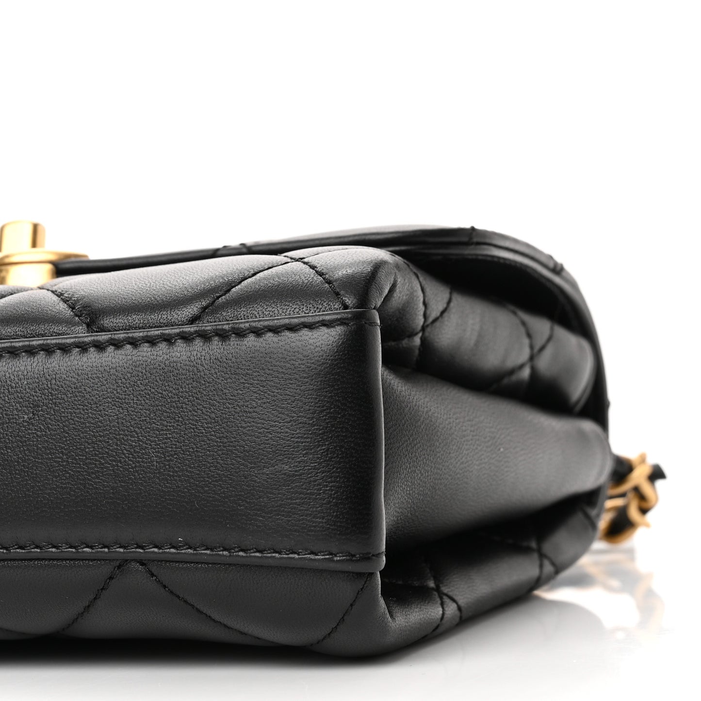Lambskin Quilted Mini CC Crystal Logo Chain Flap Black