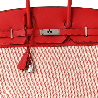 Hermes Swift Twill H Fray Fray Birkin 35 Rouge de Coeur Ecru 8 of 11