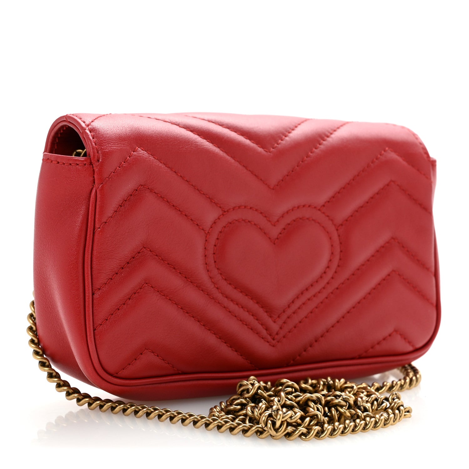 Gucci Calfskin Matelasse Super Mini GG Marmont Shoulder Bag Hibiscus Red 3 of 12