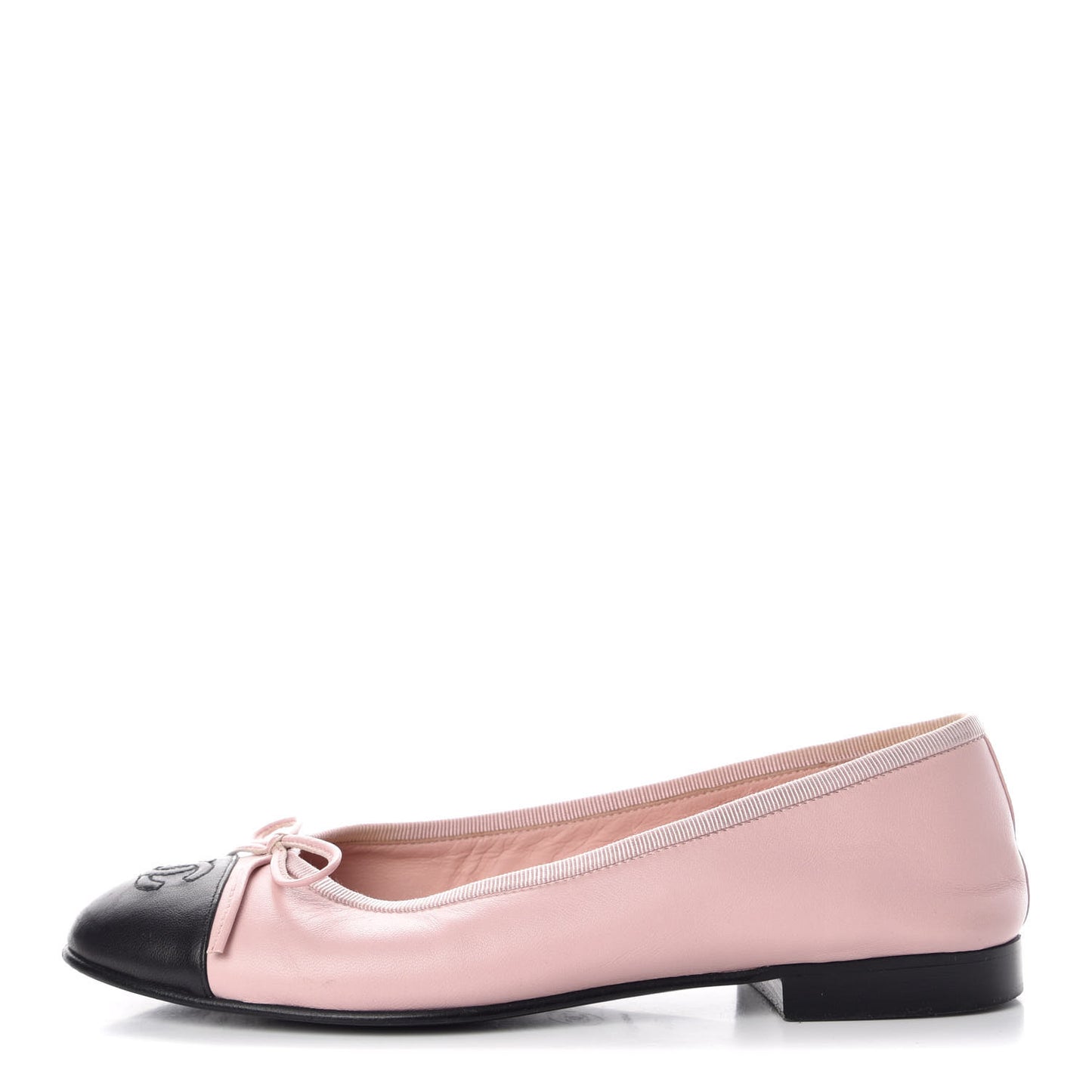 Lambskin CC Cap Toe Ballerina Flats 36.5 Light Pink Black