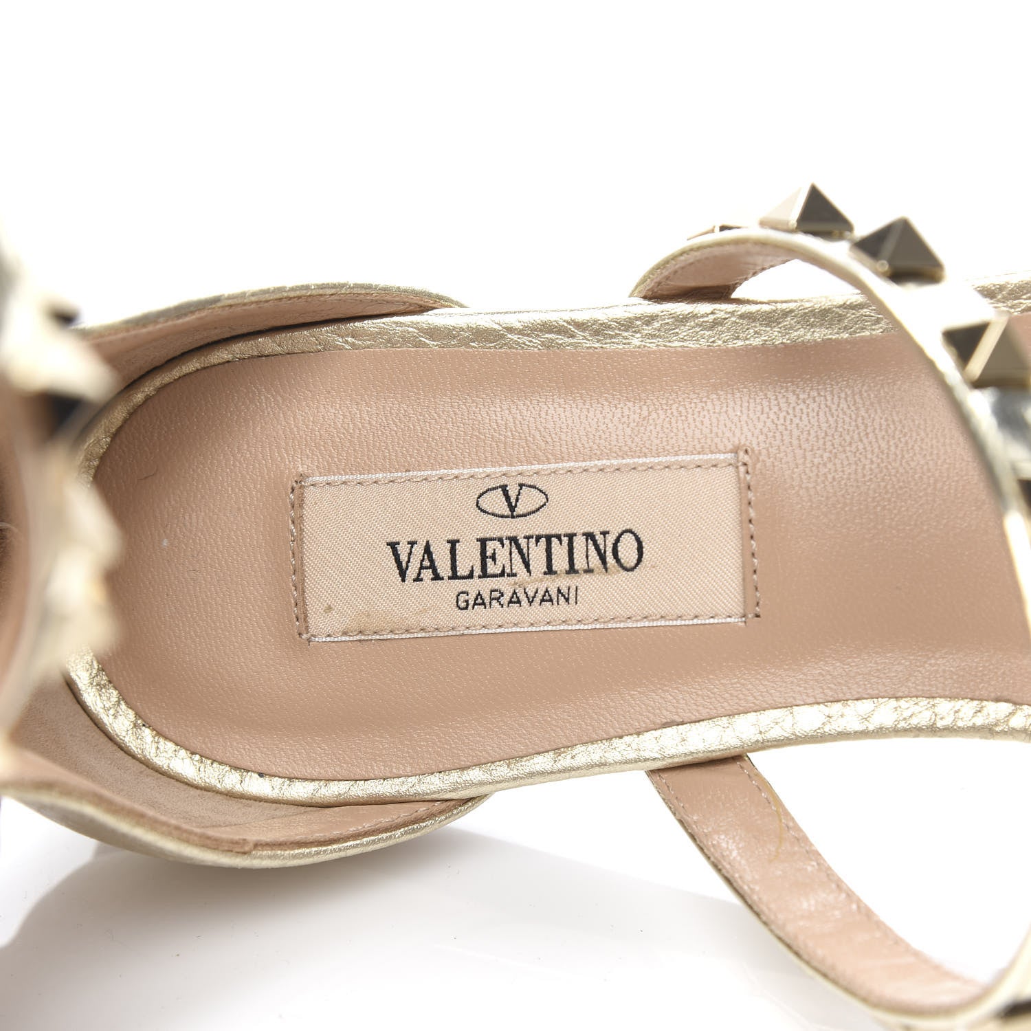 Valentino Garavani Metallic Pebbled Calfskin Patent Rockstud Ankle Strap Caged Flat Sandals 37 Platino 7 of 9