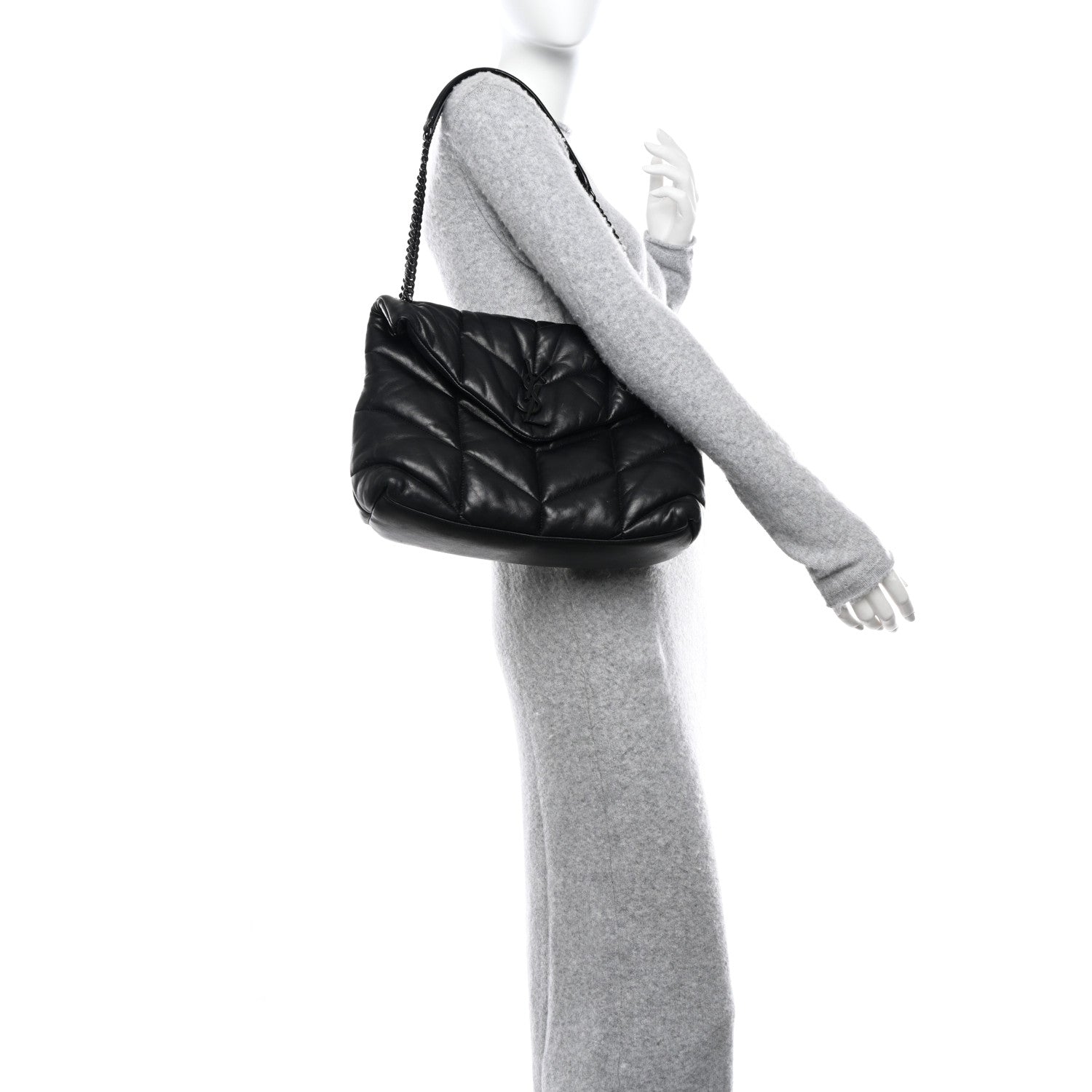Saint Laurent Lambskin Quilted Monogram Monochrome Medium Loulou Puffer Chain Satchel Black 2 of 10