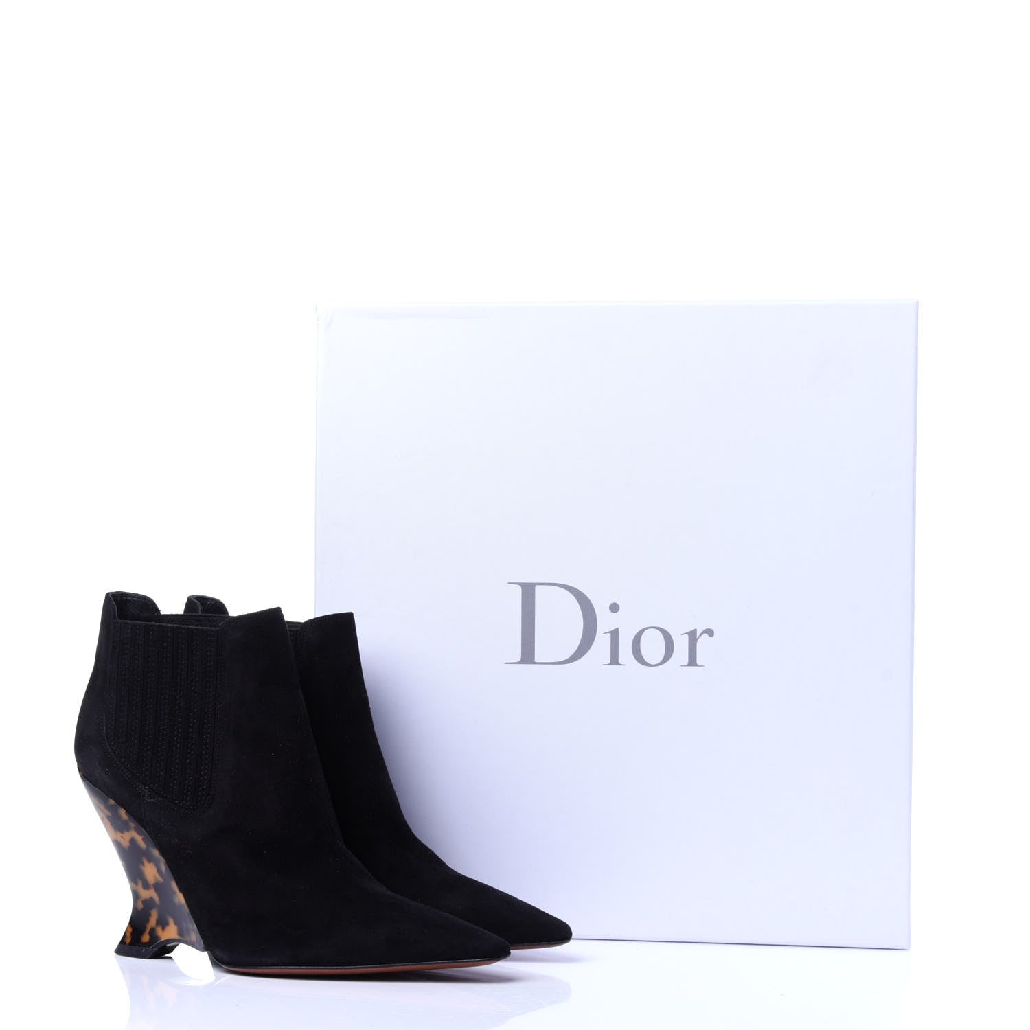Christian Dior Suede Tortoise Wedge Ankle Boots 35 Black 10 of 10