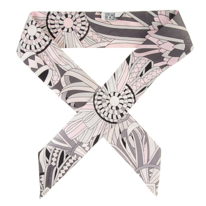 Hermes Silk Les Flots Du Cheval Twilly Gris Rose Pale Black 1 of 5