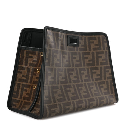Fendi Glazed Fabric Vitello Century FF 1974 Stamp Patch Mini Peekaboo Defender Cover Mogano Panna Black 3 of 8