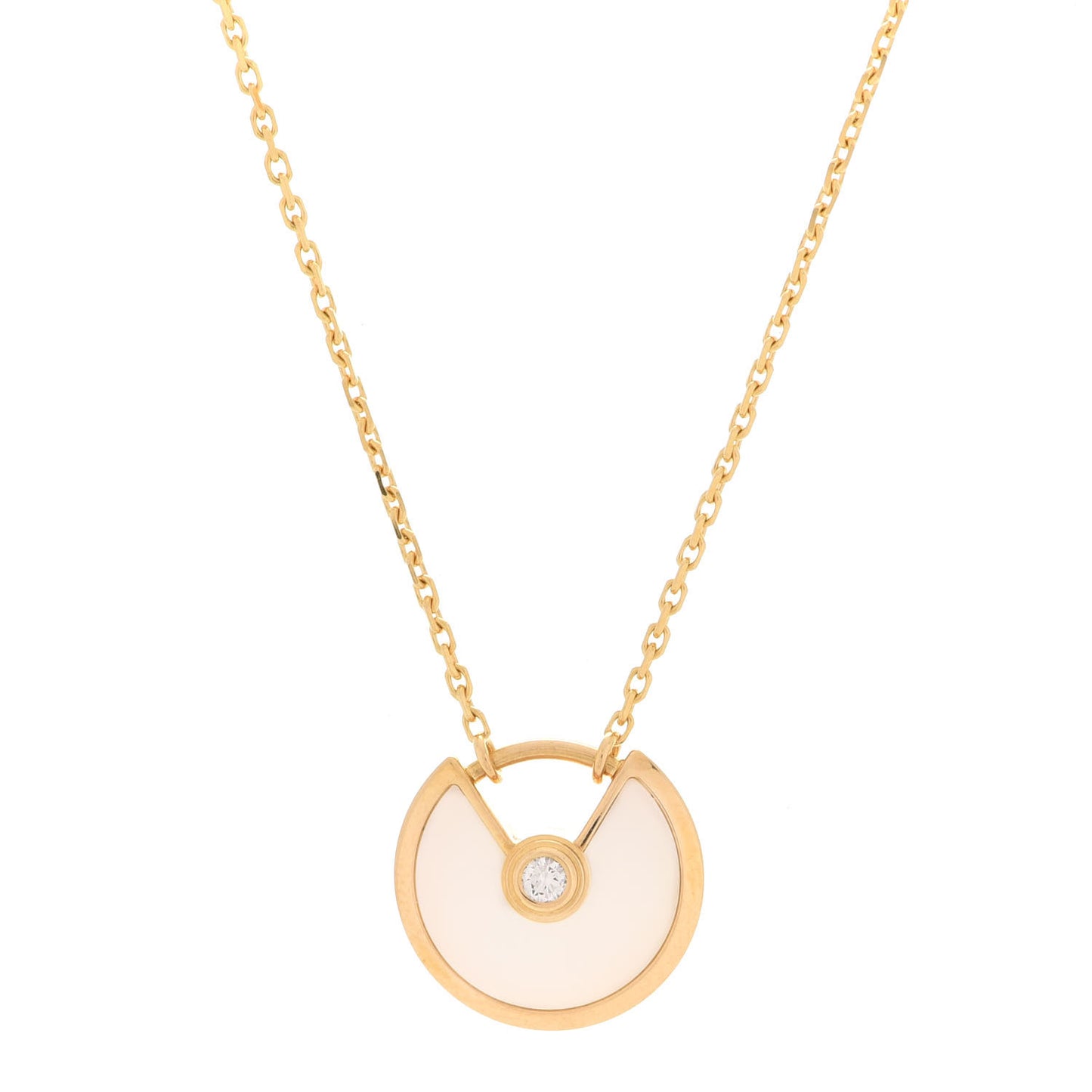 18K Yellow Gold Diamond Mother of Pearl XS Amulette de Cartier Pendant Necklace
