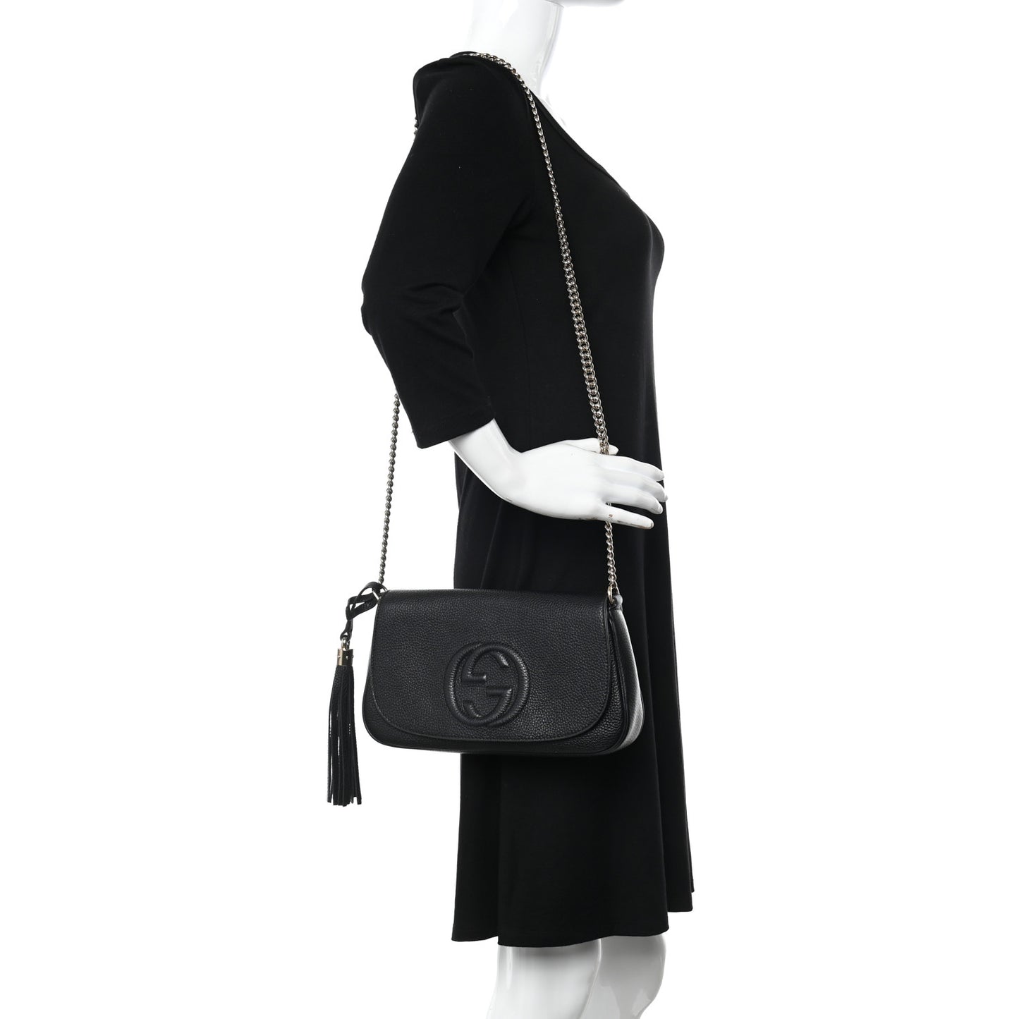 Pebbled Calfskin Medium Soho Flap Crossbody Black