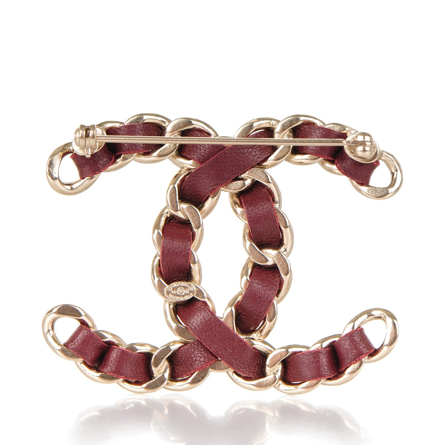 Lambskin Chain CC Brooch Burgundy Gold