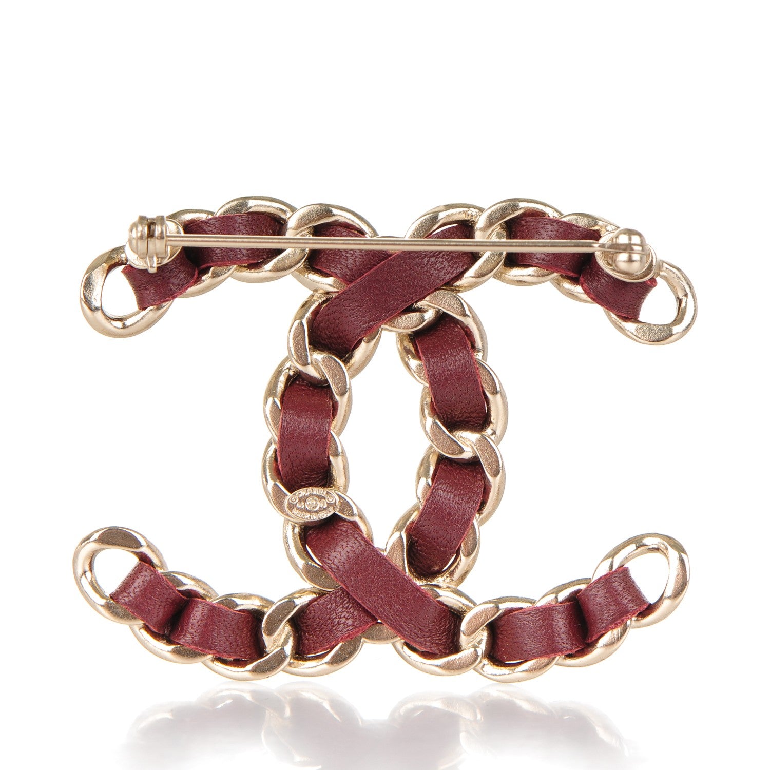 Chanel Lambskin Chain CC Brooch Burgundy Gold 3 of 4