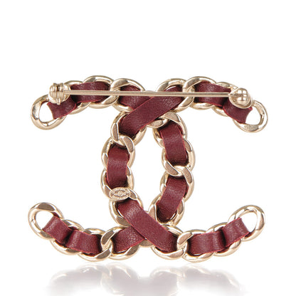 Chanel Lambskin Chain CC Brooch Burgundy Gold 3 of 4