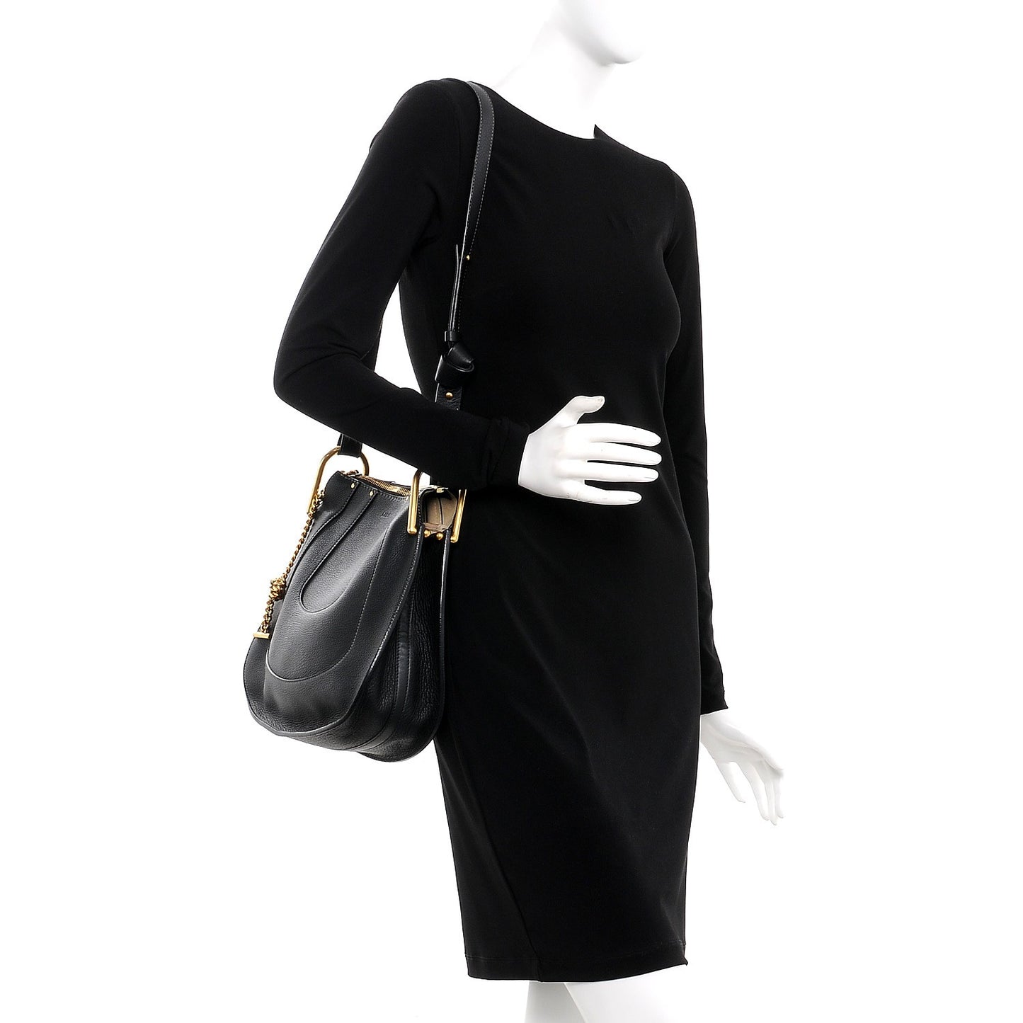 Grained Calfskin Small Hayley Hobo Black