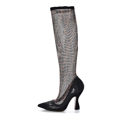 Fendi Technical Mesh FF Colibri High Heel Knee High Boots 37 Black Tobacco 1 of 12