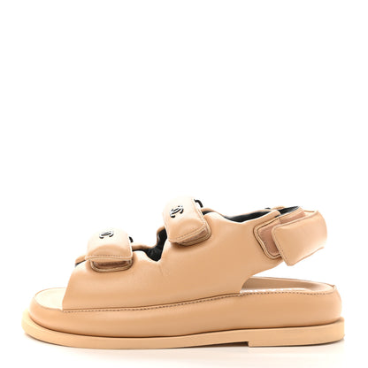 Chanel Lambskin Puffer Dad Sandals 36.5 Beige 1 of 8