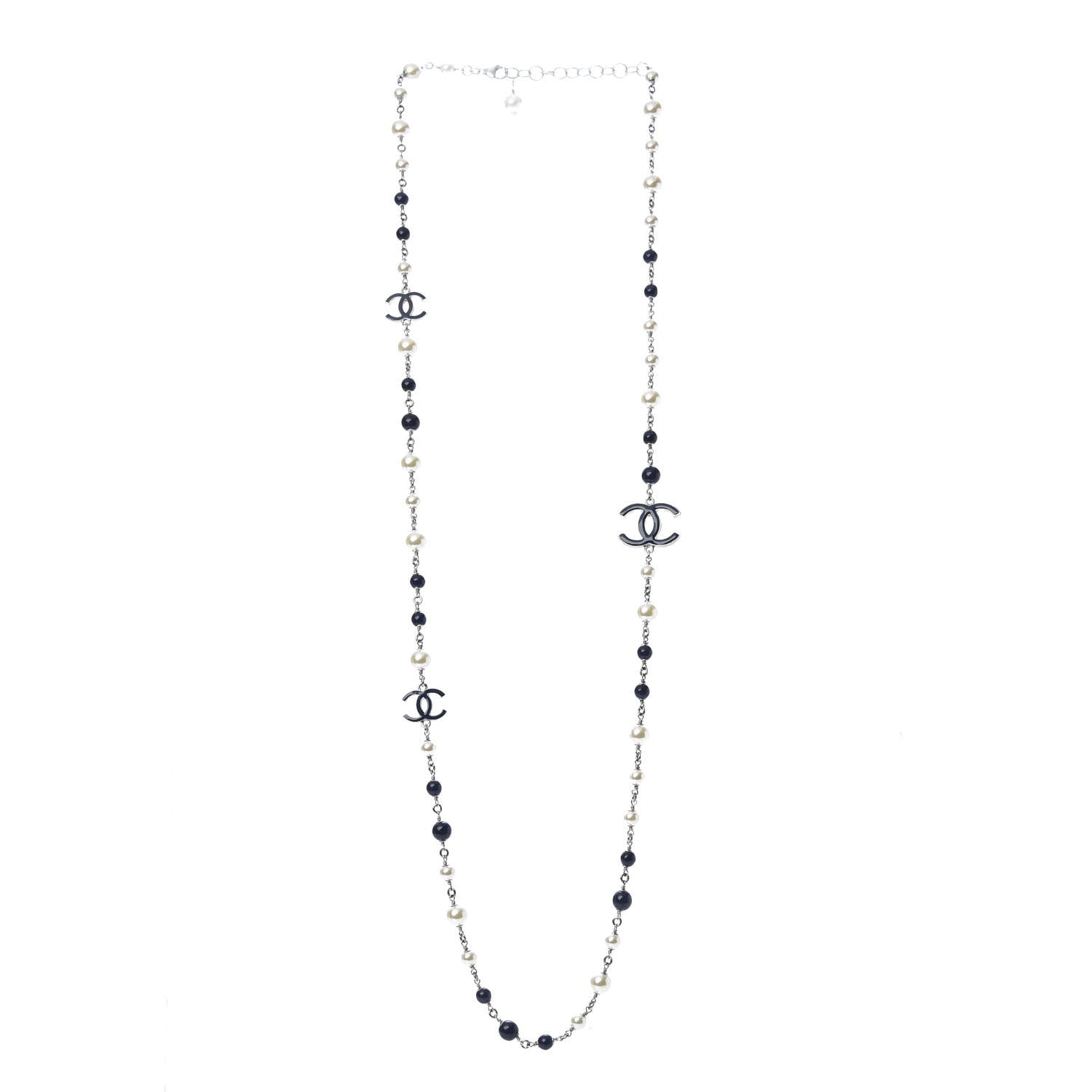 Chanel Pearl Bead Enamel CC Long Necklace Silver Blue 3 of 5