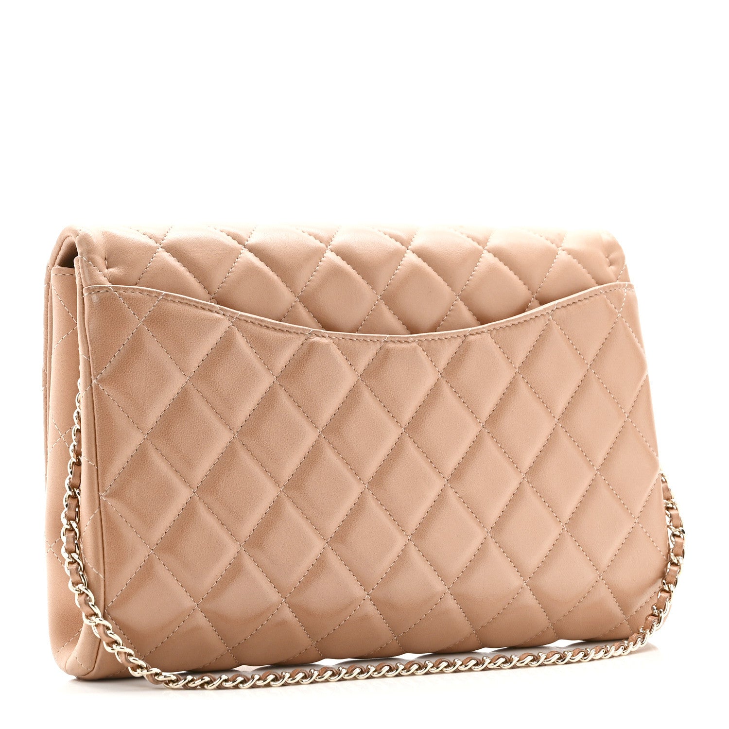 Chanel Lambskin Quilted Clutch with Chain Flap Beige Fonce 3 of 11