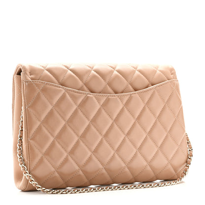 Chanel Lambskin Quilted Clutch with Chain Flap Beige Fonce 3 of 11