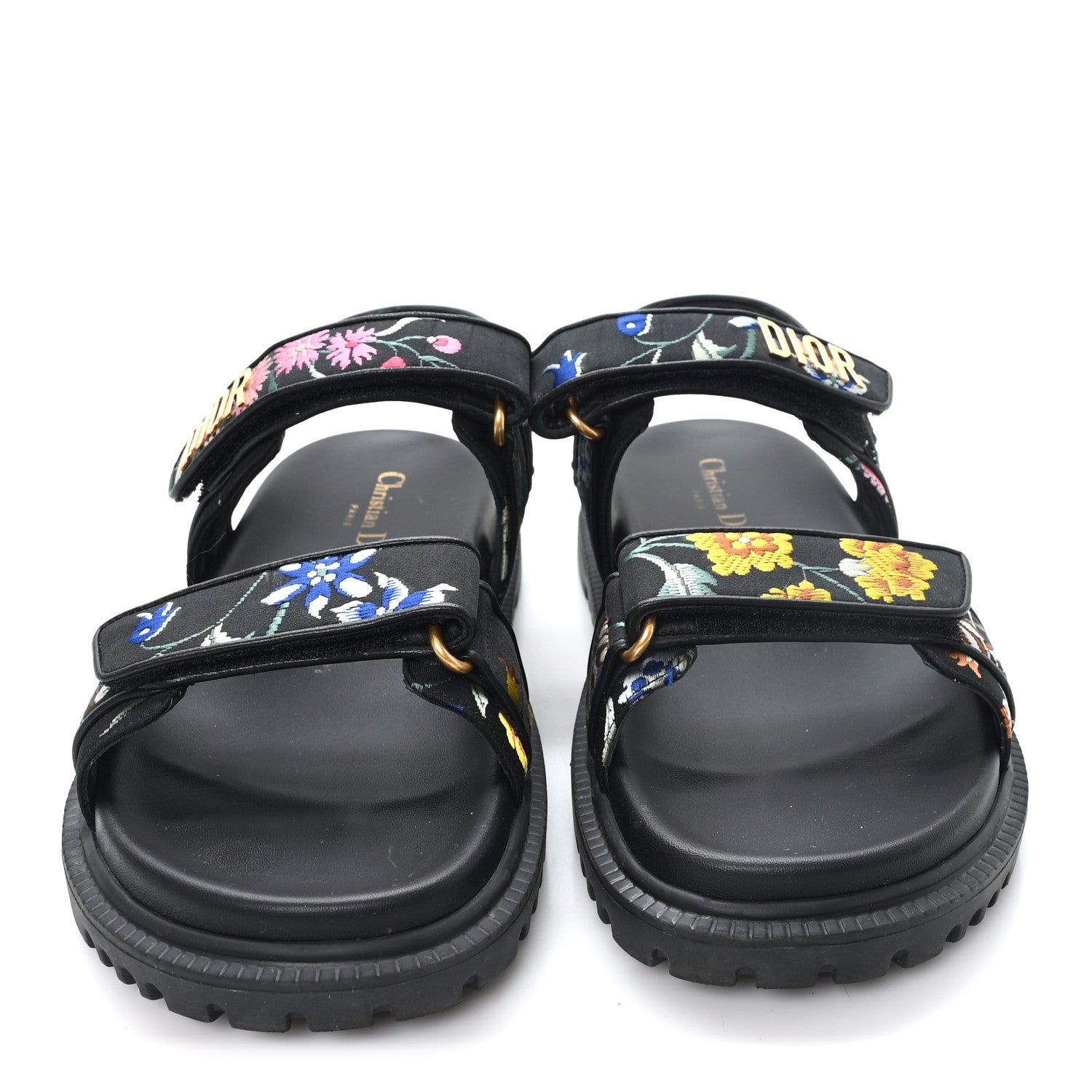 Christian Dior Technical Fabric Petites Fleurs Print Dioract Sandals 40 Black Multicolor 3 of 11