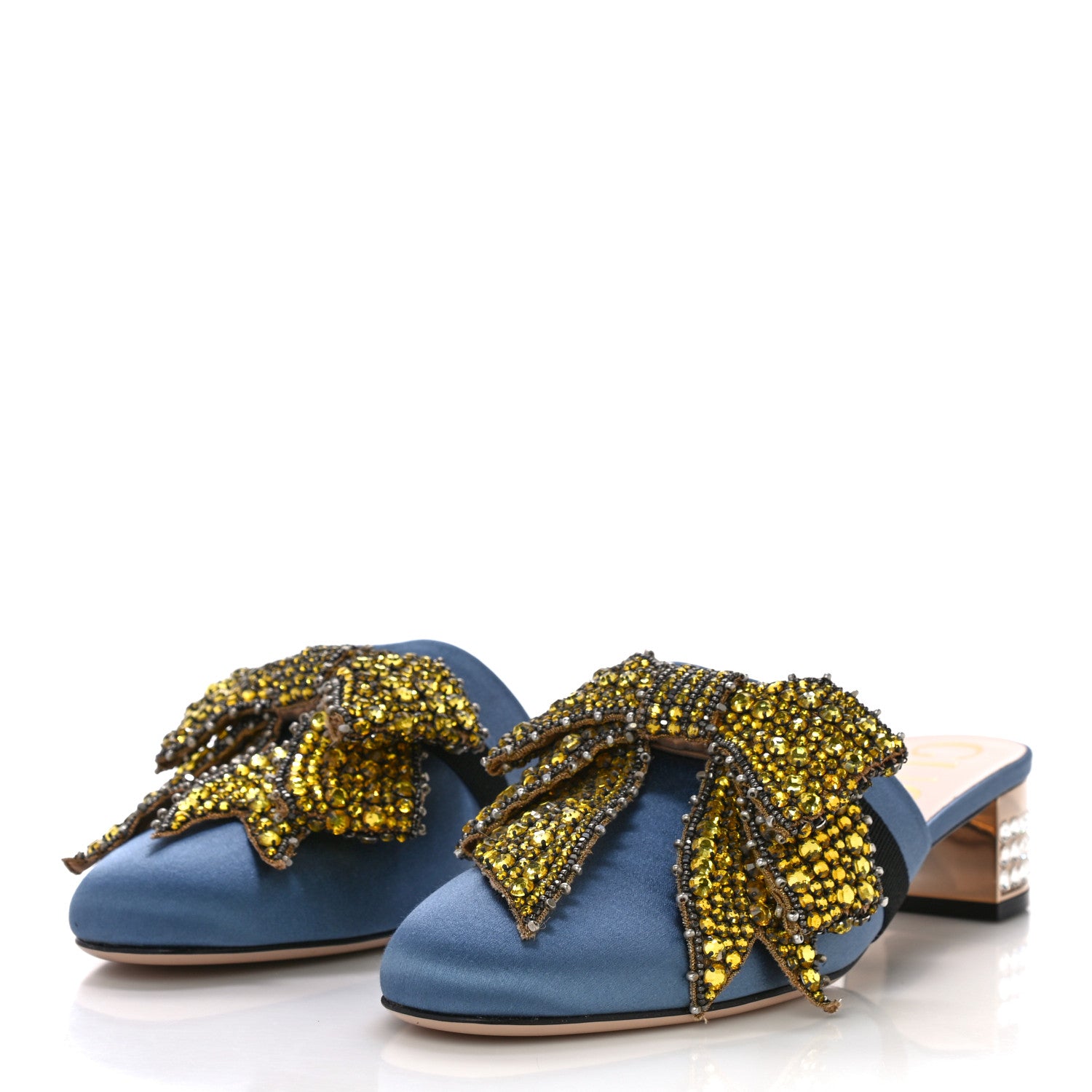 Gucci Raso Satin Crystal Embellished Bow Mules 38 Carta Zucchero 3 of 11