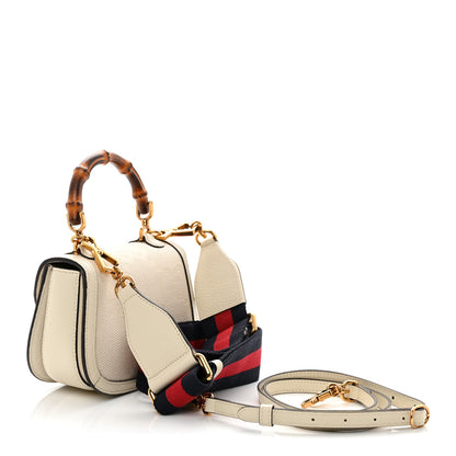 Gucci Monogram Jumbo GG Textured Dollar Calfskin Web Mini Bamboo 1947 Top Handle Bag Off White 3 of 11